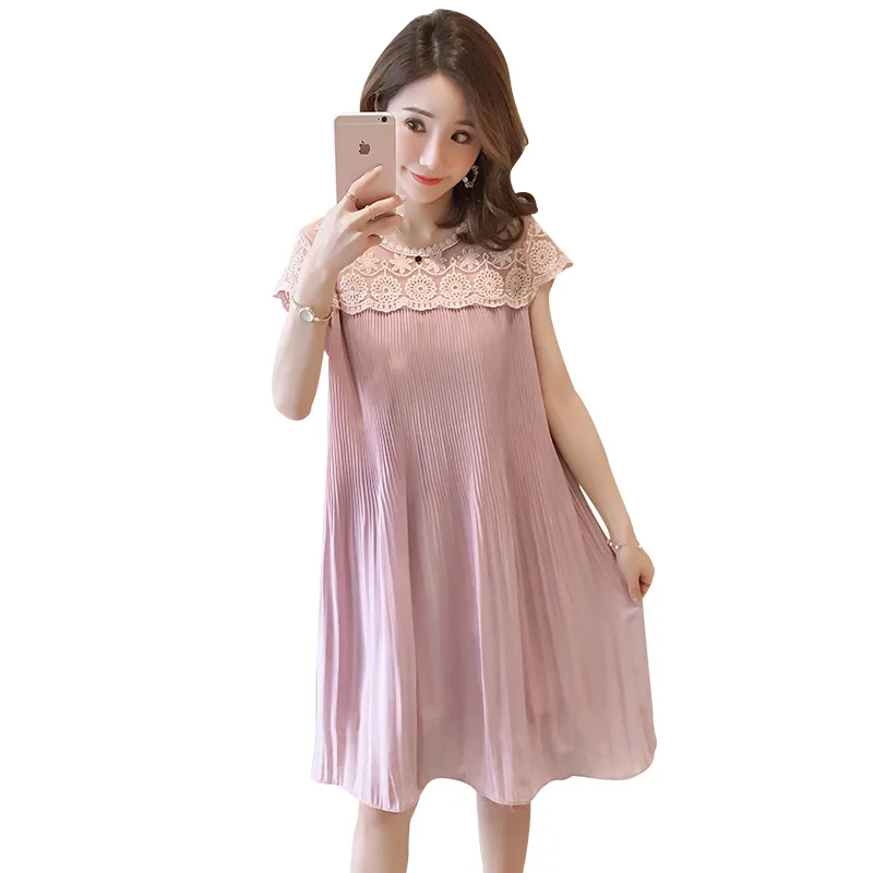 Платье для беременных женщин с коротким рукавом кружевное лоскутное шифоновое