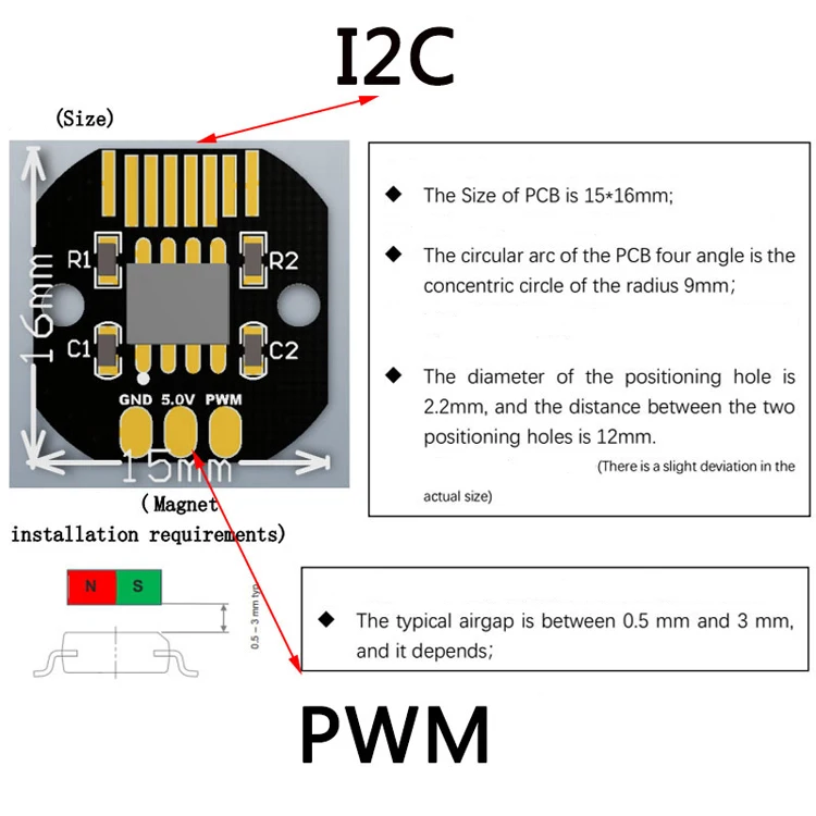 As5600 Магнитный энкодер Pwm/i2c Порты и разъёмы высокой точности 12 бит кодировщик W