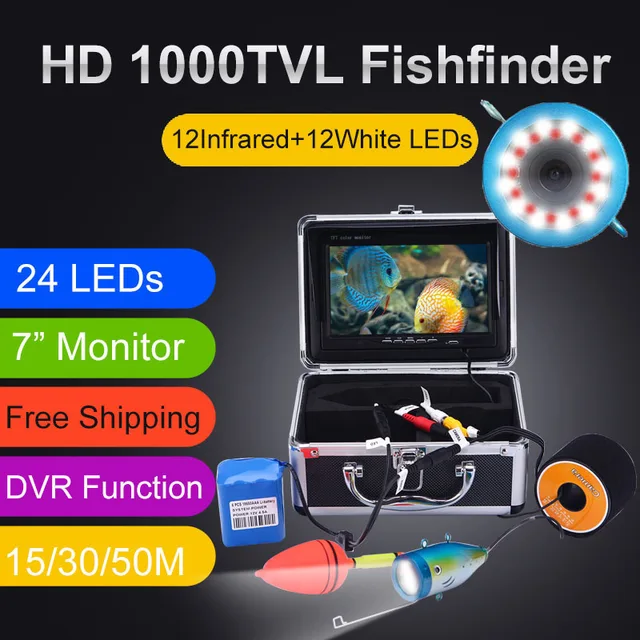 Original Fish Finder 15/30/50M DVR 1000TVL Underwater Hunting Video Camera for fishing 7"Monitor 24 Controllable LEDs SYANSPAN 2
