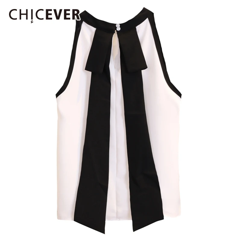 CHICEVER шифоновые Женские топы и блузки рубашка с круглым вырезом без рукавов