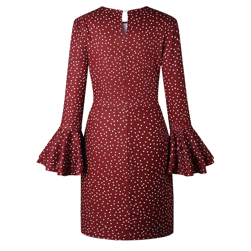 

Vintage Polka Dot Dress Women Autumn Long Flare Sleeve Ruffles Vestidos Casual O-neck Black Bodycon Party Boho Dresses Mini 2018