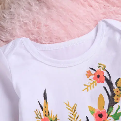 

Flower Kids Baby Girl Christams Clothes Cute Deer Romper Tops+Pants+Hat 3pcs Outfits Set Clothes