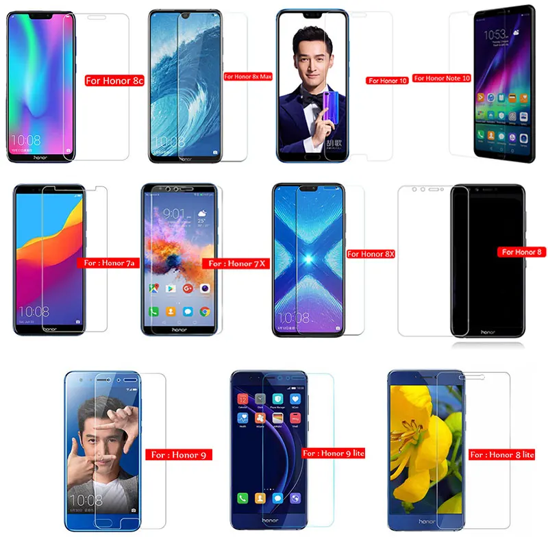 Защитное стекло для Honor 9 8 10 Lite V20 закаленное Huawei 8X Max Note 8C 7A 7X|Защитные стёкла и