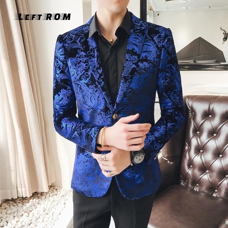 Синий вельветовый Блейзер на 2 кнопках мужской роскошный маскарадный пиджак с