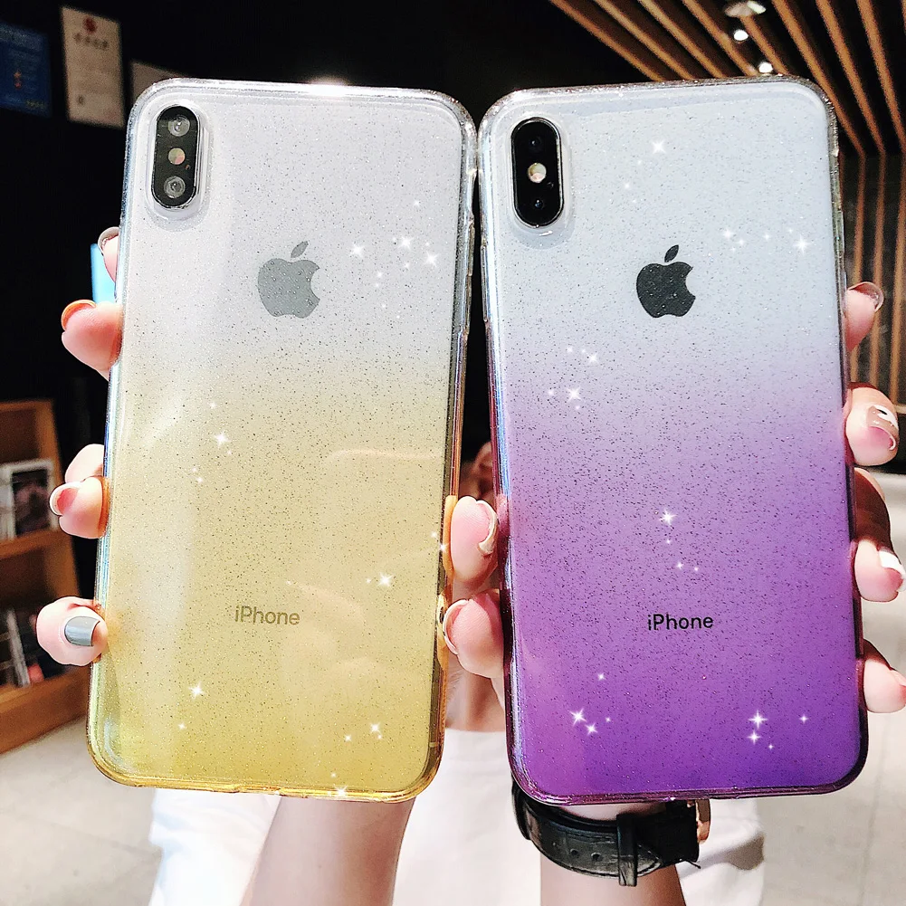 Jetjoy для iPhone 7 Plus X 8 градиентный блестящий чехол телефона XS/XS MAX/6 TPU Мягкий цветной |