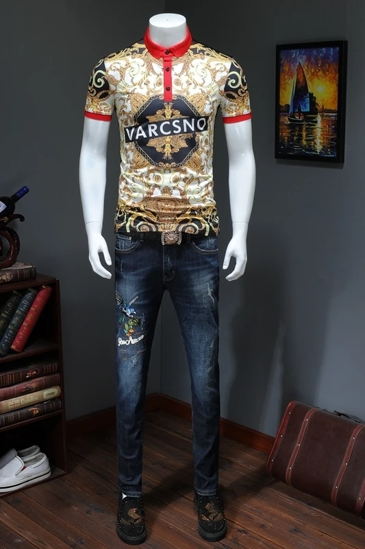 Para Hombrepolo Homme Для мужчин s одеть Camisa поло Мода Дизайн печати отложным воротником