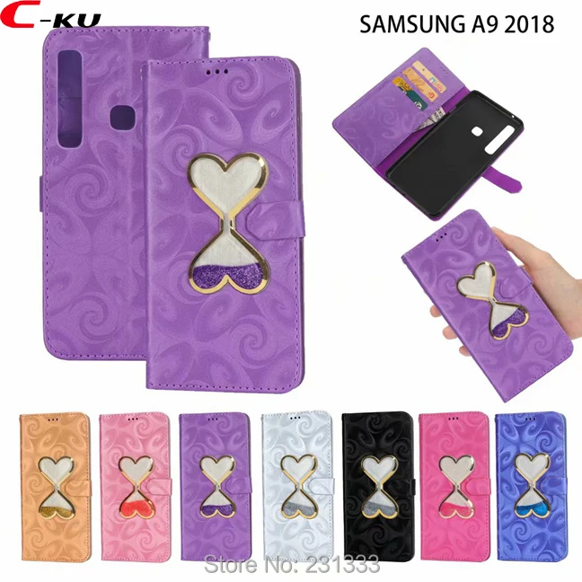 Чехол-Кошелек C-ku с жидким сердечком кожаный чехол для Samsung Galaxy A9 2018 J4 PLUS J6 A7 A750 из