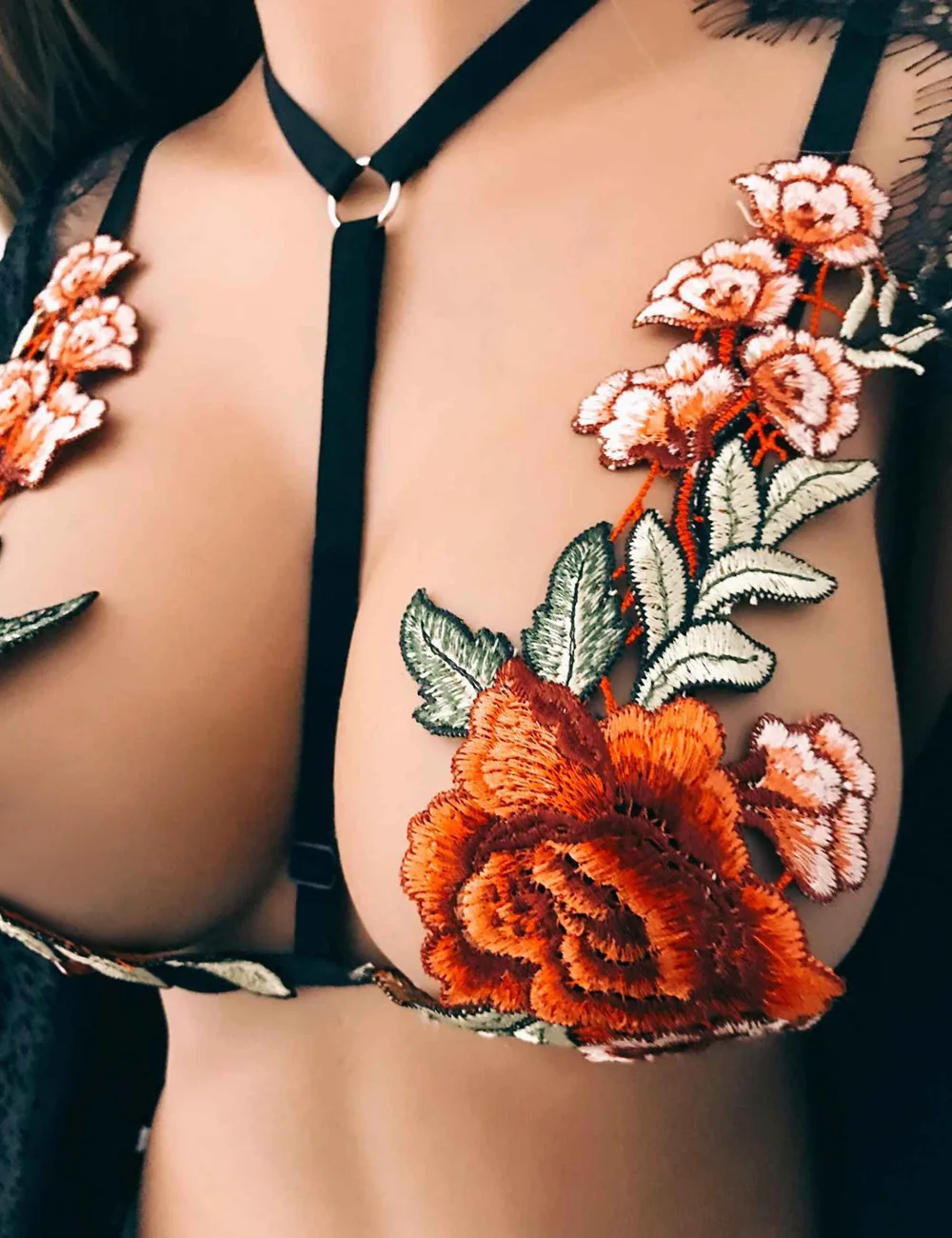 Женское сексуальное нижнее белье с вышивкой розы кружевной бюстгальтер на