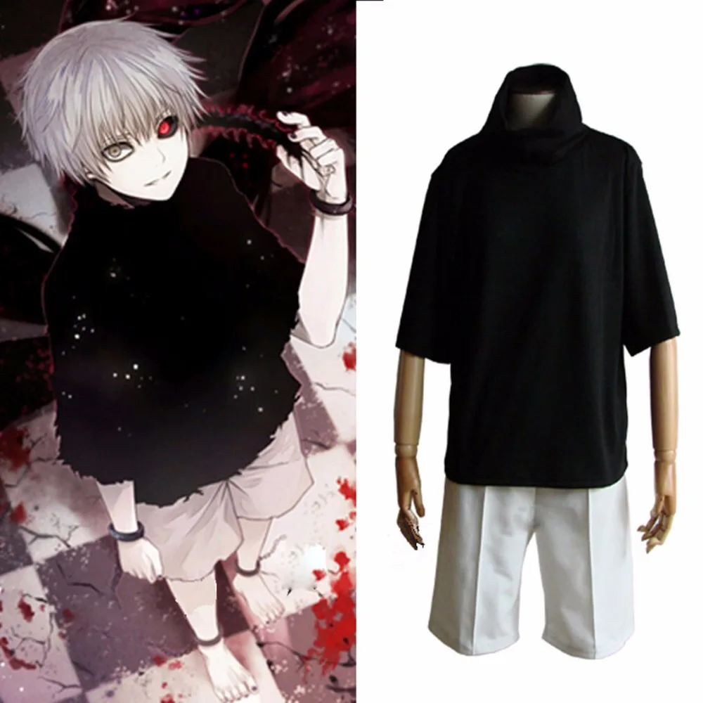 

Tokyo Ghoul Ken Kaneki Black Anime Cosplay Costume Top+Pants Full Set free ship