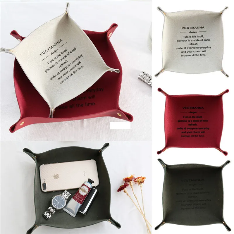 Складной кожаный ящик для хранения лоток всего стола практичный кошелек ключей