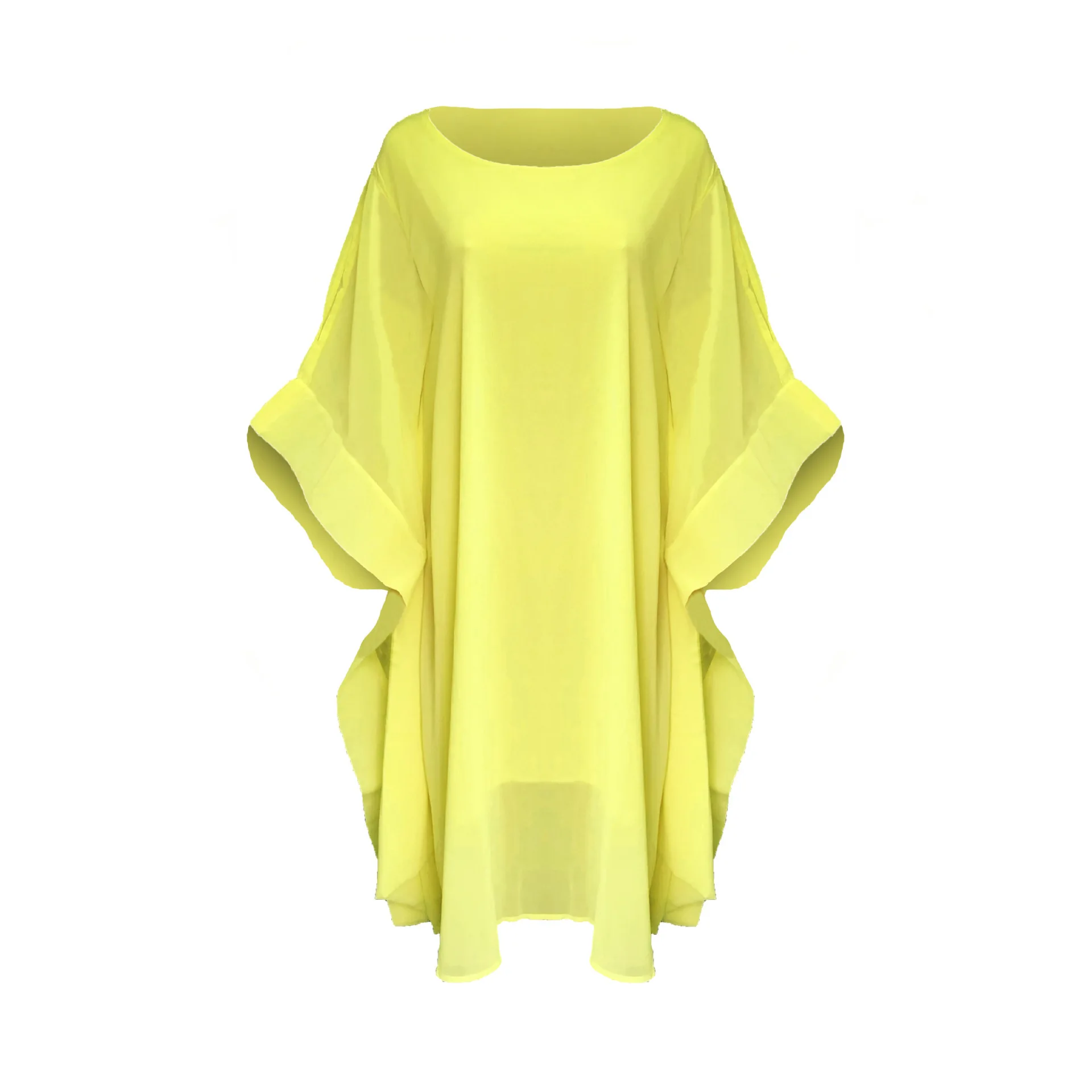 

BONJEAN Yellow Chiffon Dress for Women 2019 Robe Femme Off Shoulder Loose Dress Flare Sleeve Yellow Asymmetrical Dress BJ1076