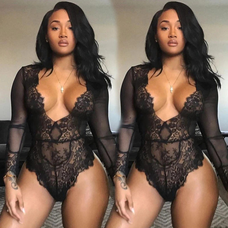 THEFOUND ночная рубашка черная пижама с длинным рукавом стринги Babydoll Черный