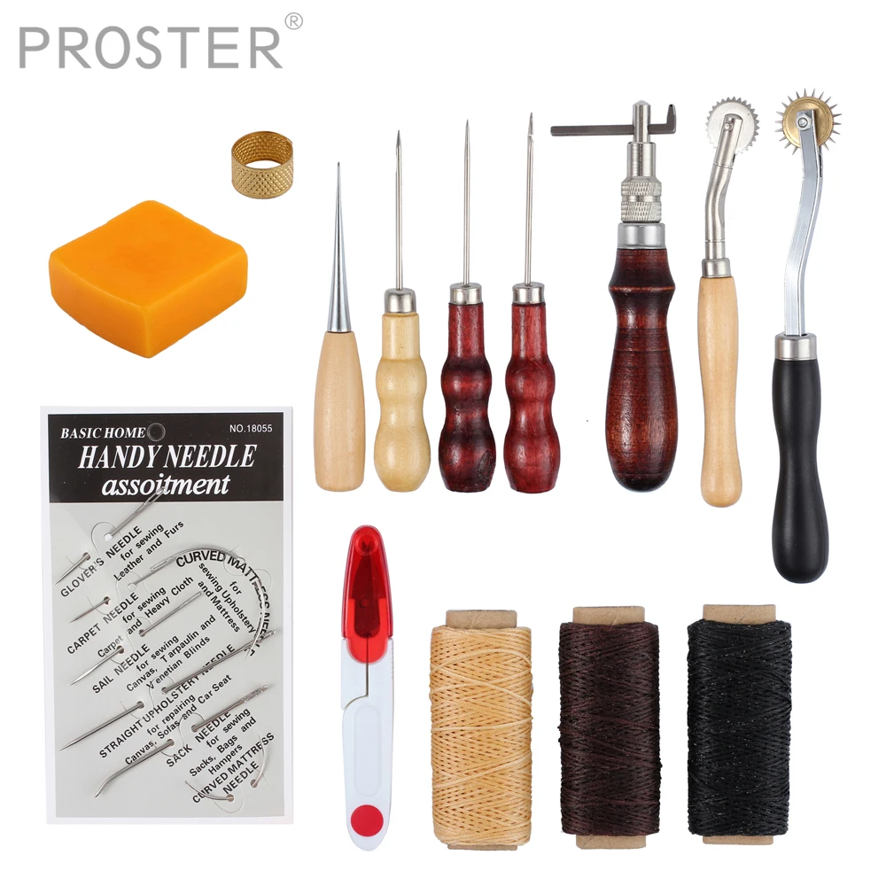 PROSTER 14 шт. набор инструментов для кожевенного ремесла холщовая кожаная швейная
