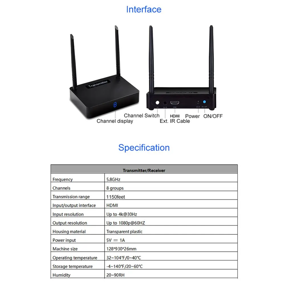Hd595 3D Holographic Projector Wireless Hdmi Transmitter Receiver Video 5.8 Ghz 450M Sender Extender With Digital Display Us P |