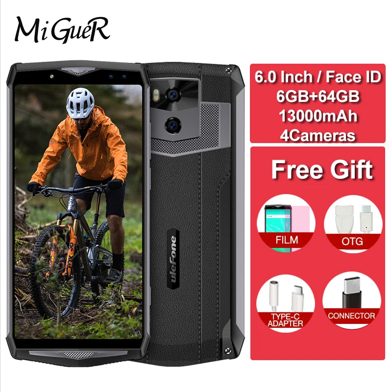 Ulefone power 5 Face ID смартфон 6 0 ''FHD 18:9 экран 13000 мАч ГБ + 64 21 Мп 13 МП 4 камеры отпечаток