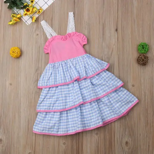 2018 New Flower Girl Summer Princess Dress Kid Baby Party Wedding Sleeveless Lace Strap Backless Layered Dresses Clothes 1-6T | Детская