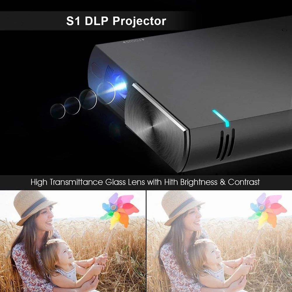 S1 портативная ручка Dlp Wifi домашний кинотеатр Hd мини умный проектор с 2000 люменов