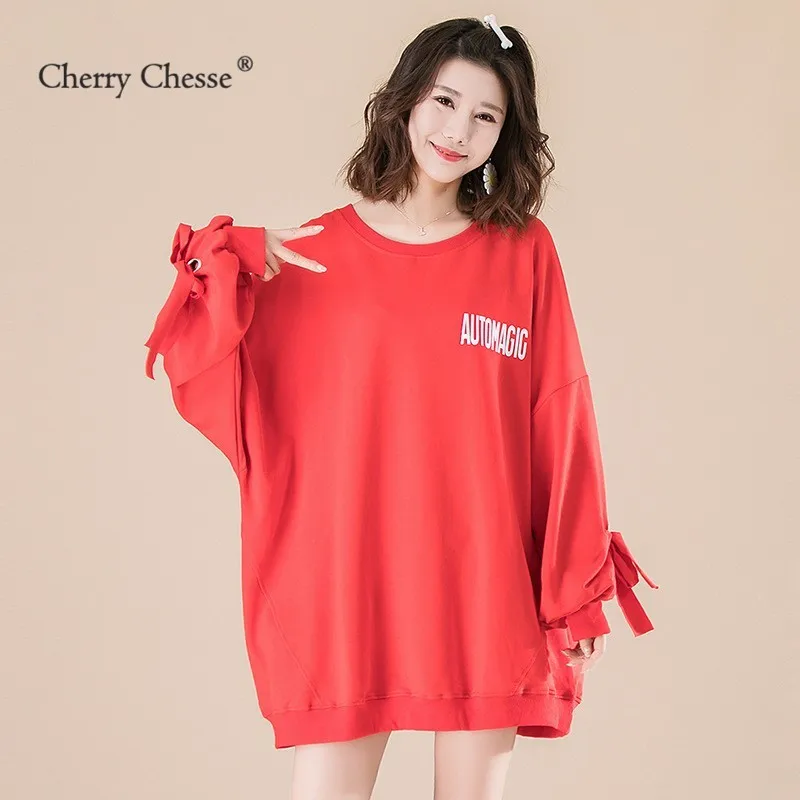 Cherry Chesse Уличная Для женщин толстовки лук письмо свободные пуловеры для женские