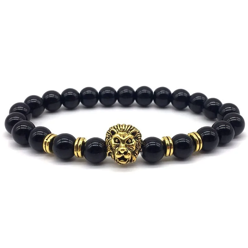 Новинка модный мужской браслет натуральная Лава 8 мм каменная голова льва бусы