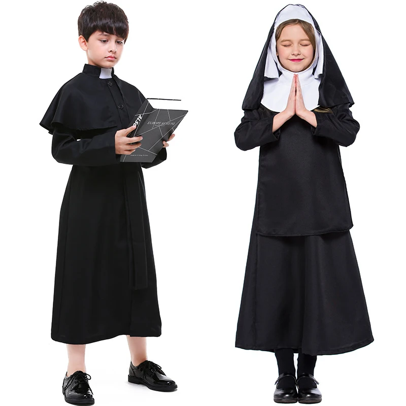 

Halloween Kid Missionary Costume Church Pastor Fancy Dress Choir Boy's Father Girl's Nun Priest Fantasia Outfit
