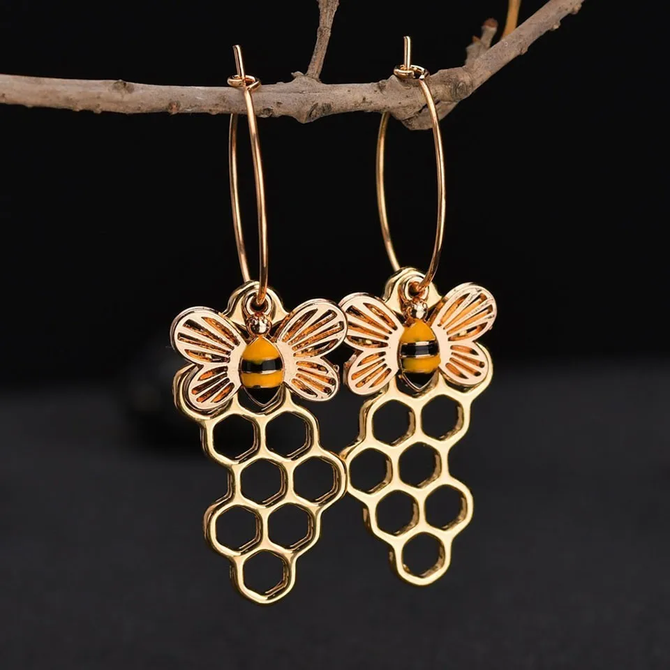 Женские серьги капельки с Сотами Honeybee красивые и модные украшения для