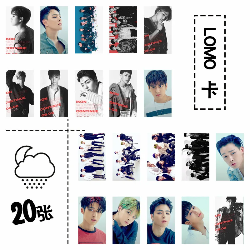 [MYKPOP] набор карт IKON LOMO 20 шт./компл. бумажная Фотокарта коллекционная жестяная
