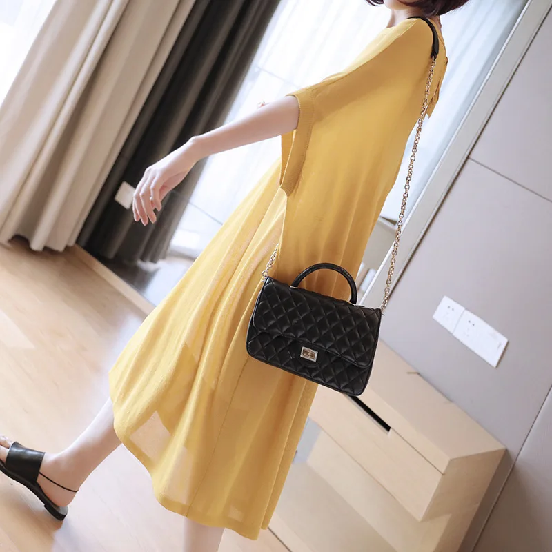 LANMREM 2020 Spring Summer New Bat Sleeve O-neck Loose Large Size Thin Type Knitted Dress Comfortable Fashion Short QF259 | Женская