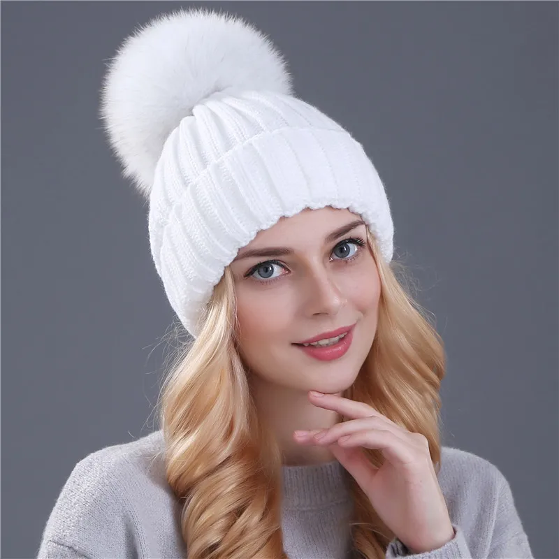 Xthree норки и меха лисы ball cap хип хоп помпонами зимняя женская шапка для девочек