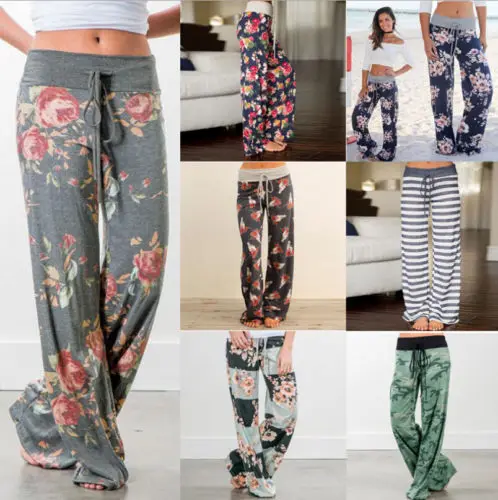 Femmes Boho Pantalon повседневные свободные винтажные большие брюки палаццо женские