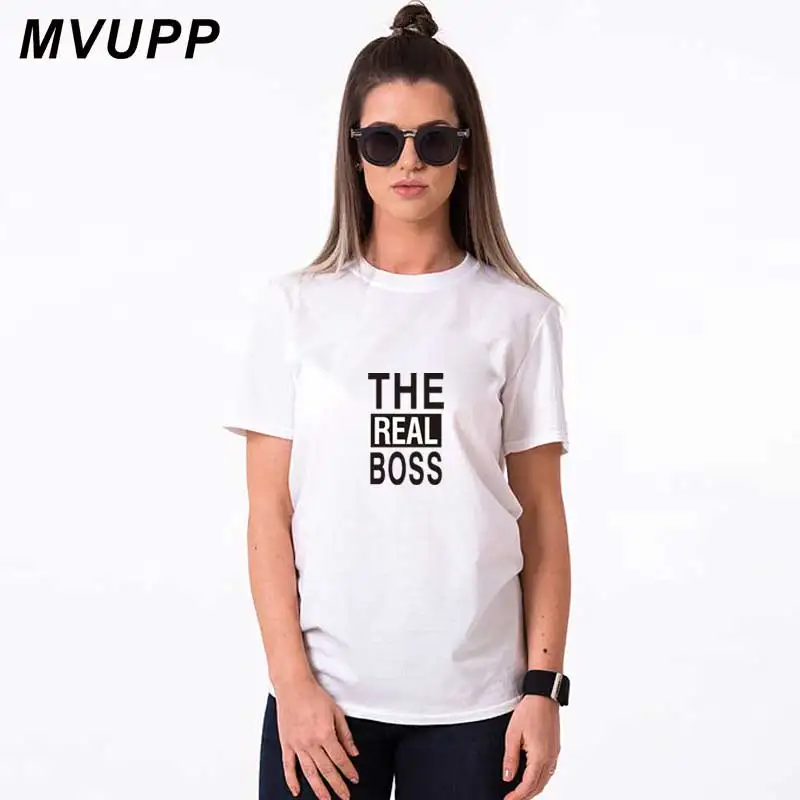 Новинка 2019 модные черные парные футболки с надписью Boss для влюбленных Женская