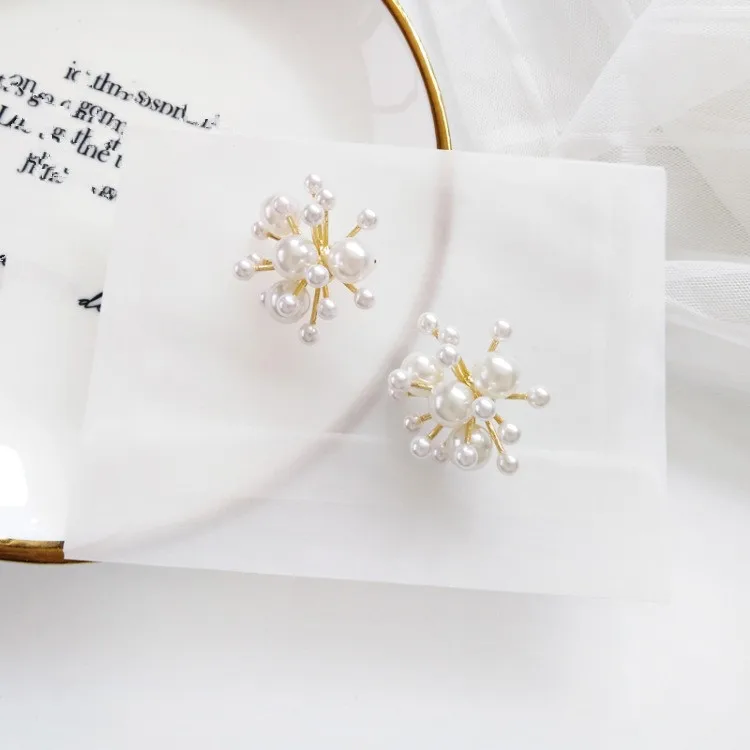 Серьги с металлическим жемчугом в японском и корейском стиле трендовые женские