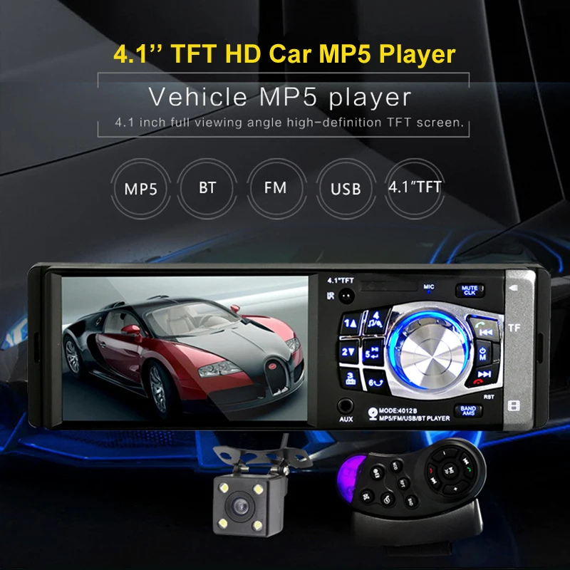 Автомагнитола VehiGo 1 Din 4 дюйма Bluetooth поддержка камеры заднего вида USB рулевое