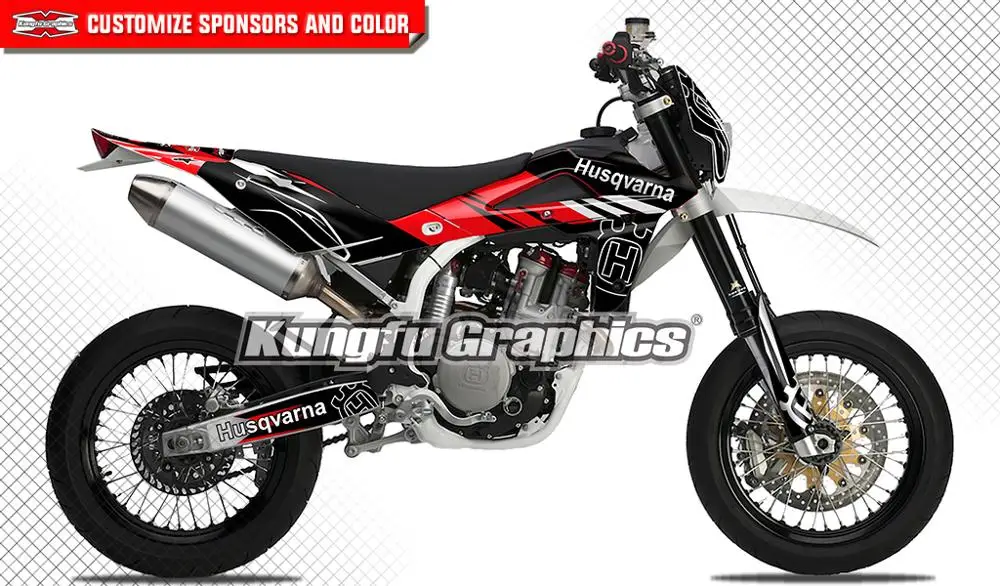 Кунг-фу графика Dirt Bike персонализированные наклейки комплект на заказ Наклейка Декор красный черный для Husqvarna SM SMR 450 510 530 2008 2009 2010