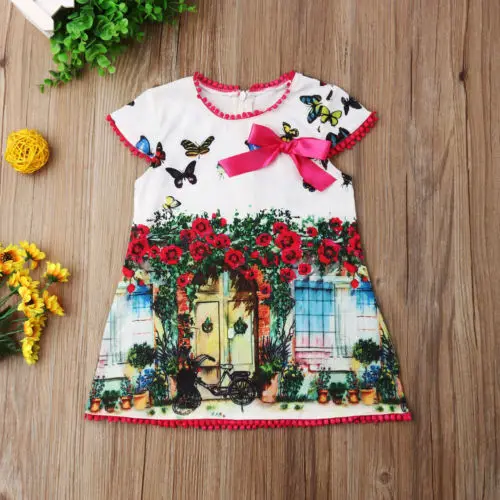 Summer Girls Dresses Toddler Kids Oil Painting Butterfly Casual Dress Sundress Clothes | Детская одежда и обувь