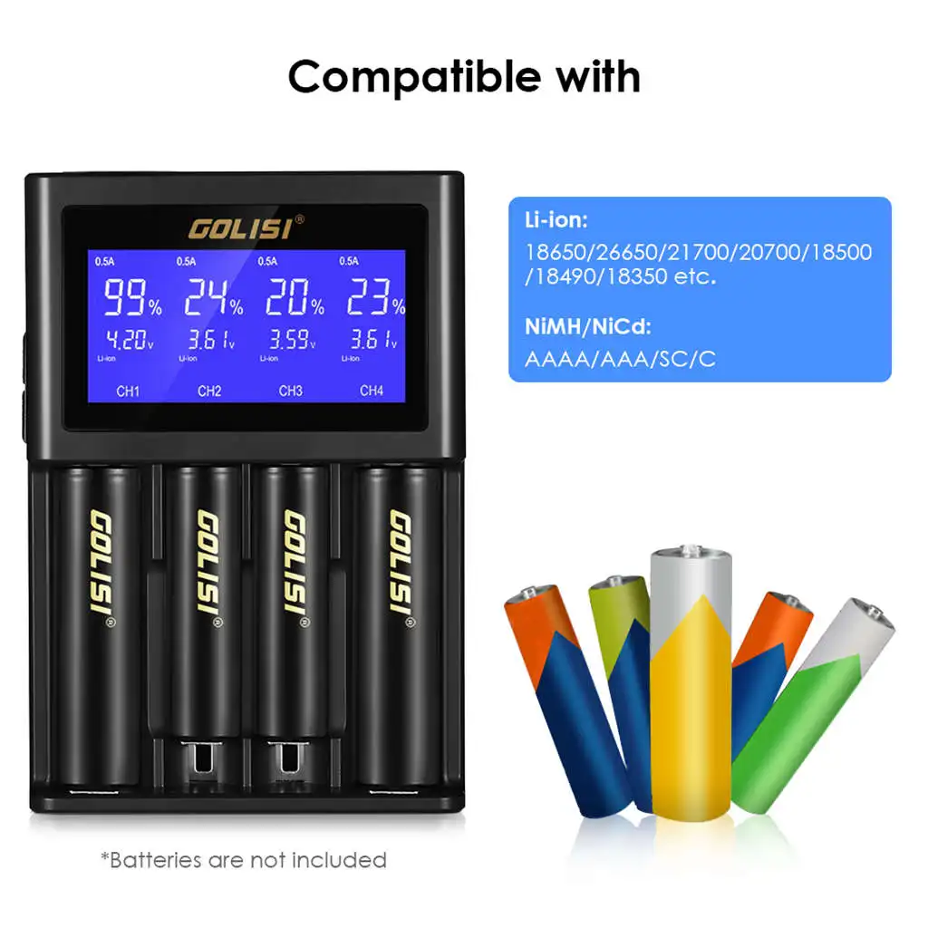 Golisi S4 2.0A интеллектуальное Lcd 18650 зарядное устройство для литий ионных Ni MH Cd Md 26650