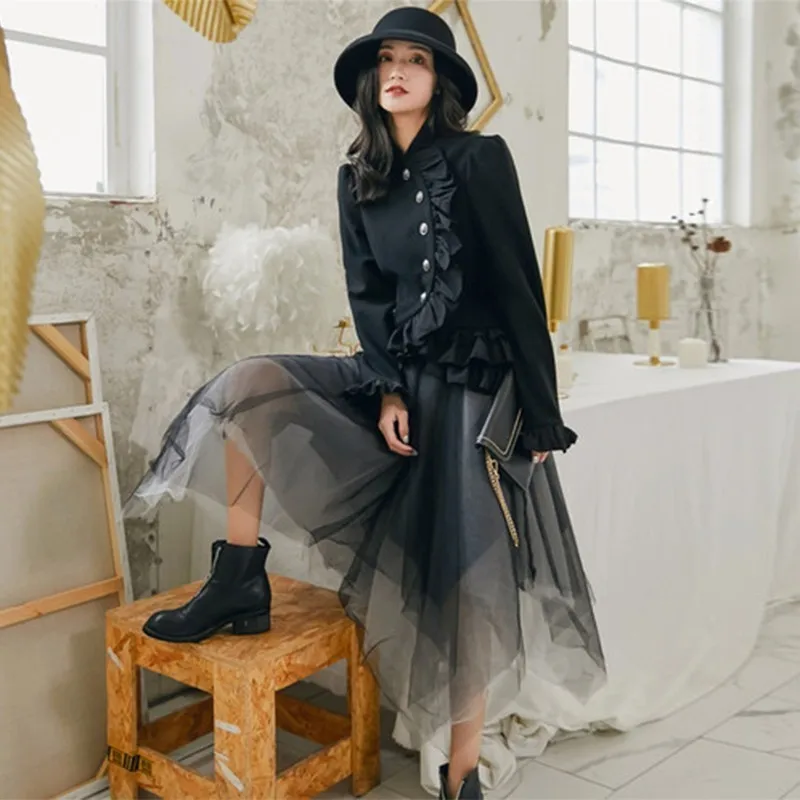 TWOTWINSTYLE необычный Блейзер пальто женские с расклешенным длинным рукавом пэчворк