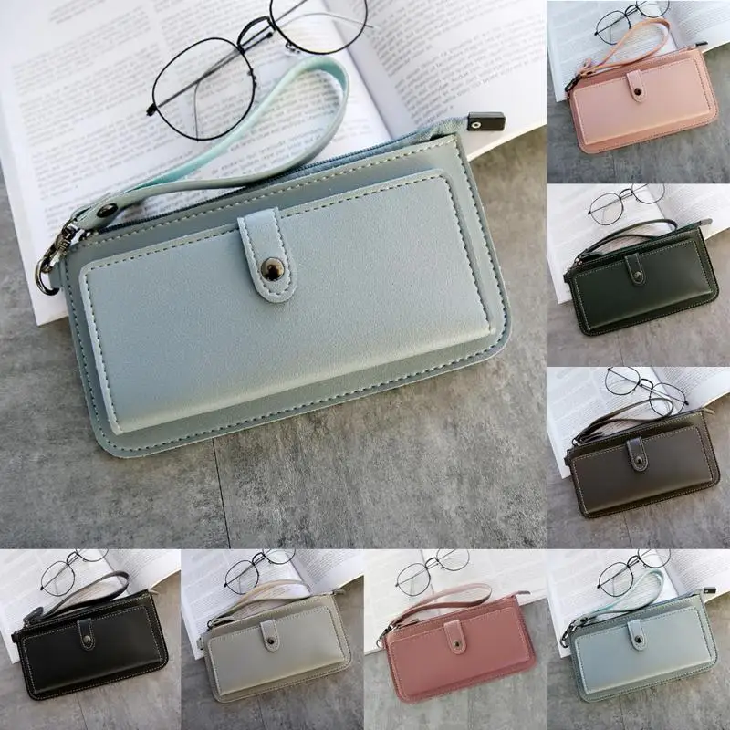 2018 Модные женские кошельки длинный однотонный кошелек из искусственной кожи