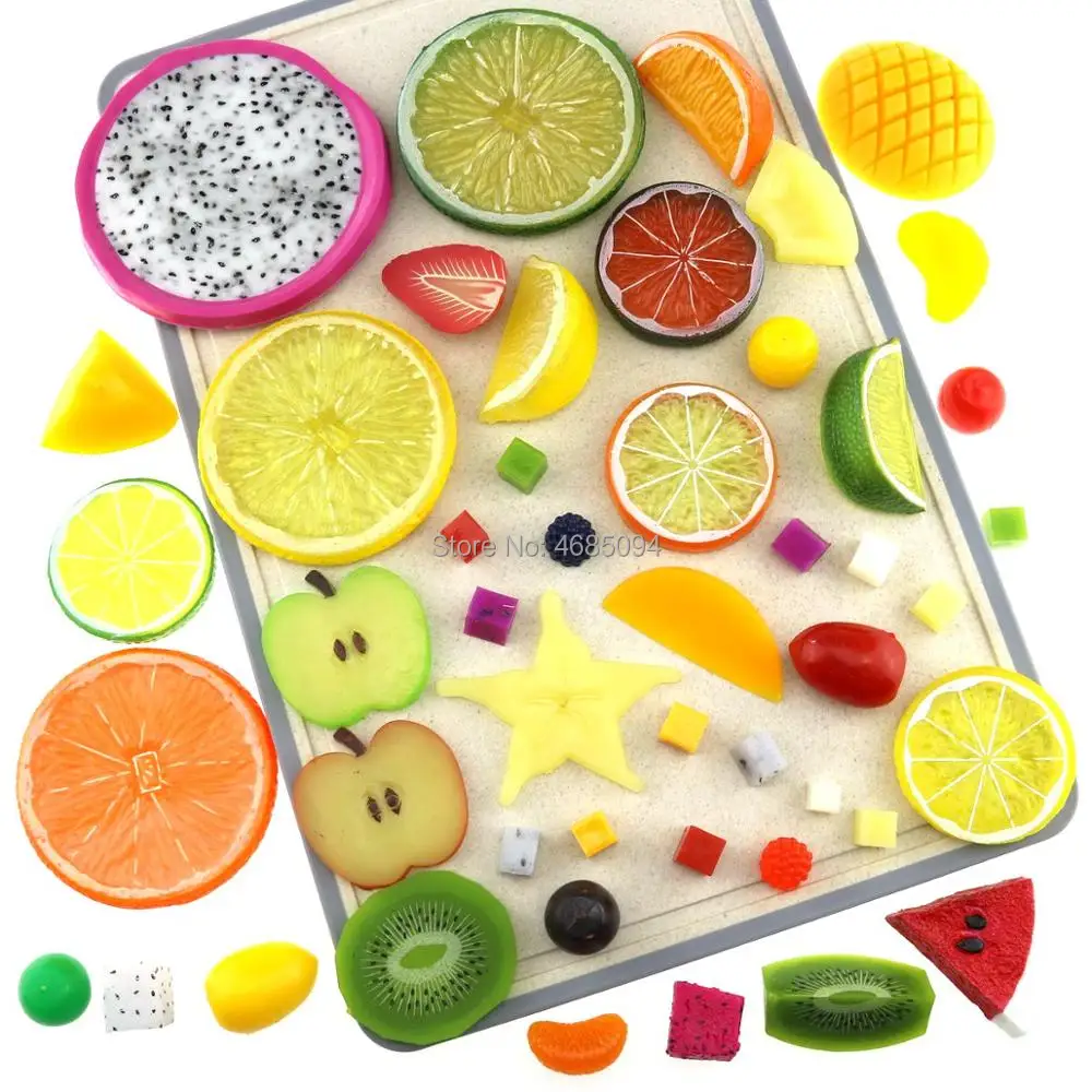 

Gresorth 47 PCS Artificial Fruits Slice of Lemon Cherry Apple Peach Strawberry Orange Dragon Fruit