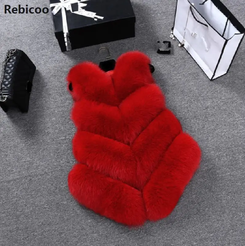 

New Winter Women's Thick Warm Faux Fox Fur Vest High Quality Fashion V-Neck Fur Coat For Women Outwear