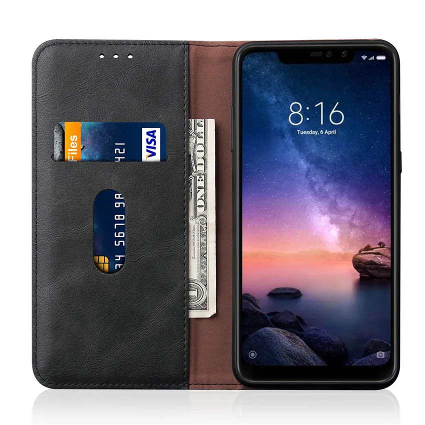 Чехол Telefoon Hoes для Xiaomi Redmi Note 6 4 ГБ 64 Роскошный кожаный флип бумажник с подставкой