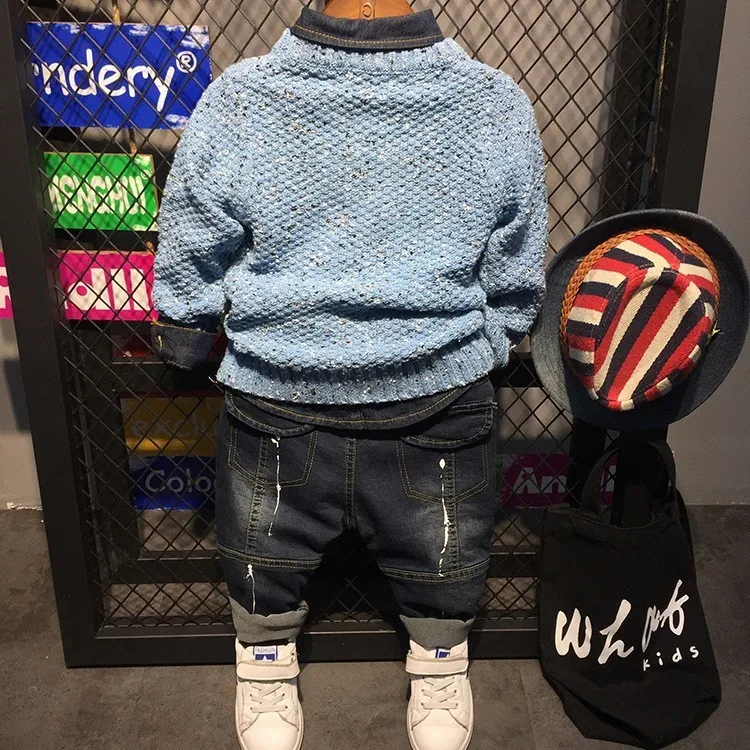Spring Autumn Sports Suits For Boy Cartoon Print Sweater Denim Shirt Jeans 3pcs Toddler Boys Clothing Set Baby New Kids Costume | Детская
