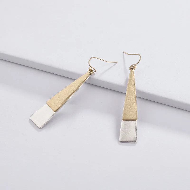 Trapezoid Shape Double Silver Gold Color Drop Earrings Metal Alloy Geometry Women Fashion Jewelry Statement | Украшения и