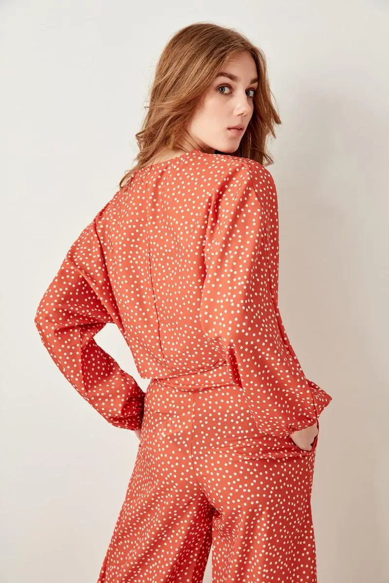 Trendyol оранжевая ластовица в горошек Bluz TWOSS19DU0088| |