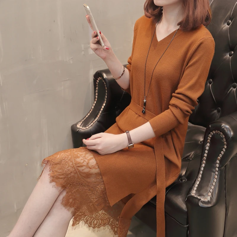 Вязаное платье XL XXXL размера плюс элегантная женская зимняя одежда 2019 сексуальный