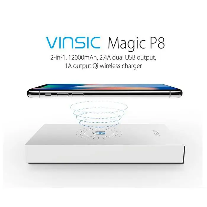 VINSIC 12000 мАч беспроводной внешний аккумулятор Qi Быстрая зарядка зарядное