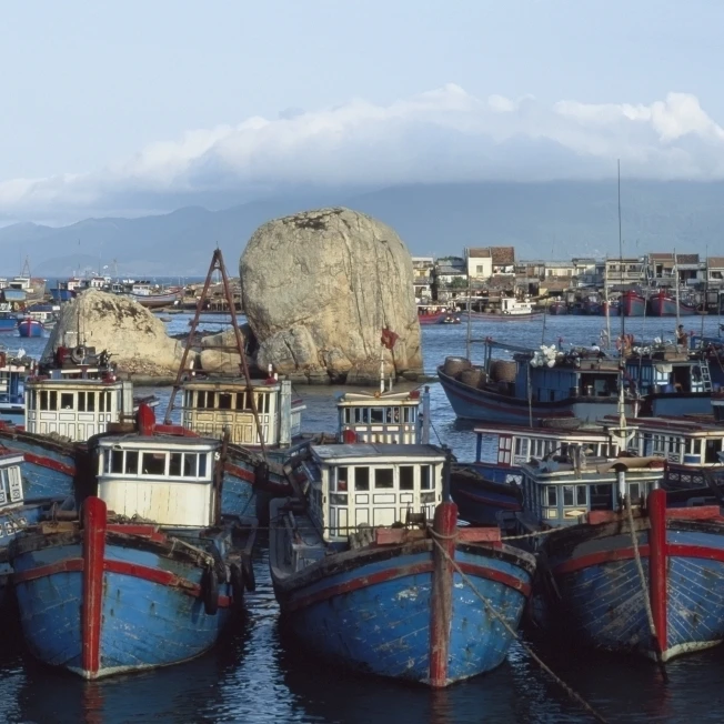 Nah Trang blue fishing boats вьетнамский постер печать (19x12)|Таблички и знаки| |