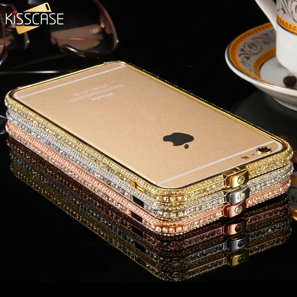 KISSCASE Блестящий горный хрусталь бампер для iPhone 6 6s 7 8 Алюминиевый чехол телефона Plus