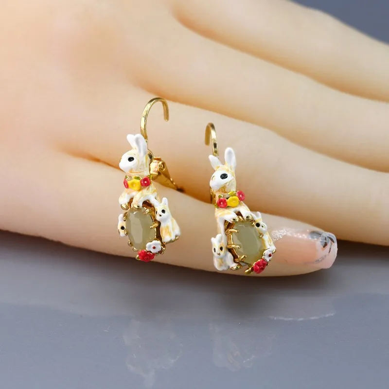 Enamel Glaze Plush Colored Earrings Three Only Leveret Rabbit Family Jewel Ear-hook | Украшения и аксессуары