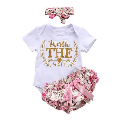 3pcs Newborn Baby Girls Clothes Playsuit Bodysuit +Pants+ Headband Floral Coming Home Outfit Set 0-24M | Детская одежда и обувь