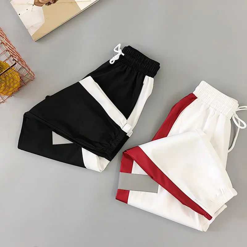 BF стиль черные брюки для женщин летние сращивания карманы Тонкий уличная мода